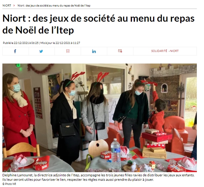 Article de La Nouvelle République : « Des jeux de société au menu du repas de Noël de l’Itep »